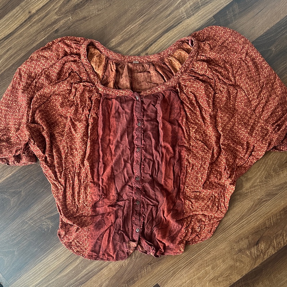 Free People Women's Rust Button-Up Blouse